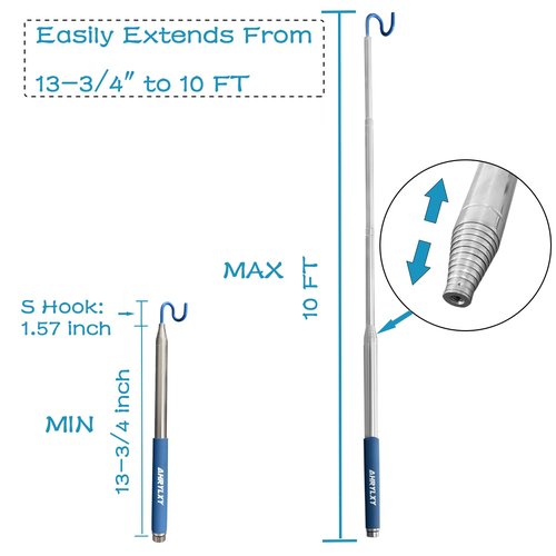 AHRYLXY 10 FT Telescoping Pickup Tool Magnetic Pole with Hook, Telescopic Push Pull Rod Wire Reacher Grabber Disc Golf retriever, Telescopic Magnetic Pick-Up Tool