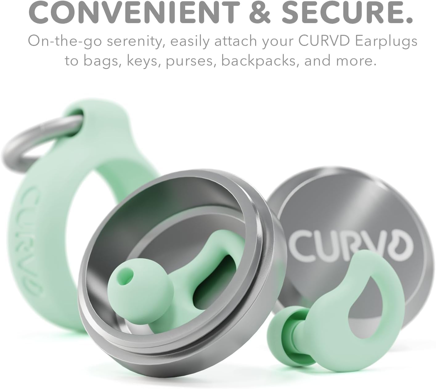 CURVD Everyday Earplugs + Case Clip Bundle, the Perfect earplug for Sleep, Travel, Noise Sensitivity/canceling + Case Clip Package Portable Waterproof Container & Silicone Sleeve for Ear Plugs(Mint)