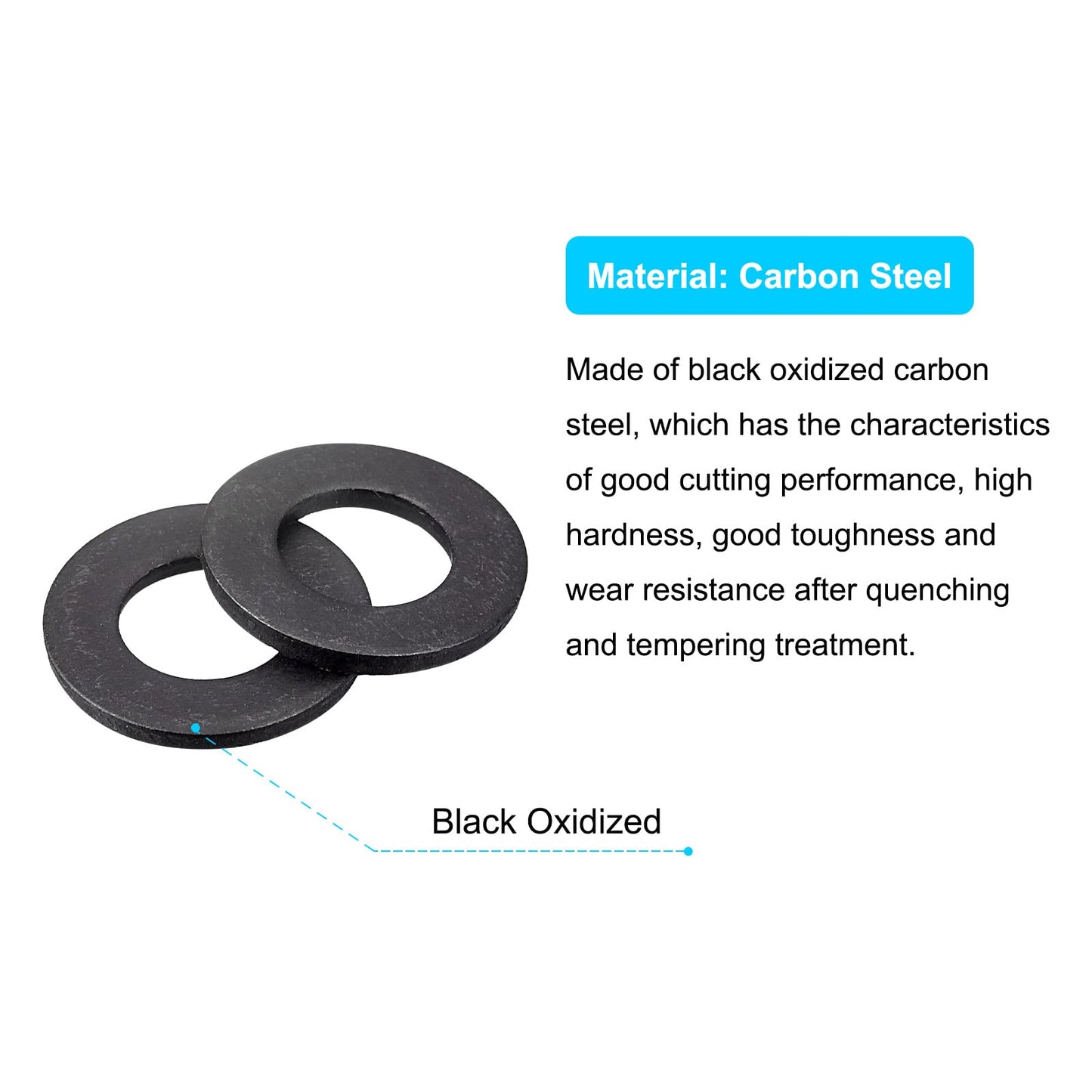 uxcell Carbon Steel Flat Washer Fits M10 Bolts, 10pcs M10 x 20 x 2mm Black Oxidized Grade 8.8 Alloy Steel Fasteners for Mechanical Industry
