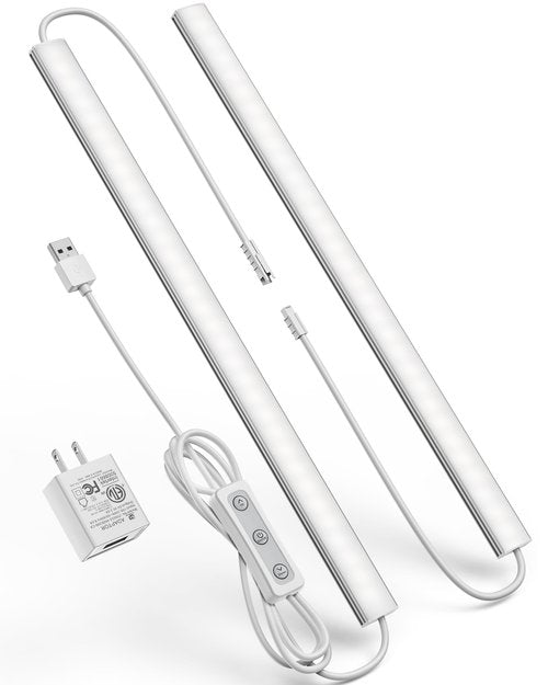 Vovamo Plug-in Under Cabinet Lighting, Dimmable Counter Lights for Kitchen, 2pcs 12 Inch, Cold White 6000K Linkable USB Led Closet Light, Wired Indoor Night Lights Bar for Desk, Sink,Workbench