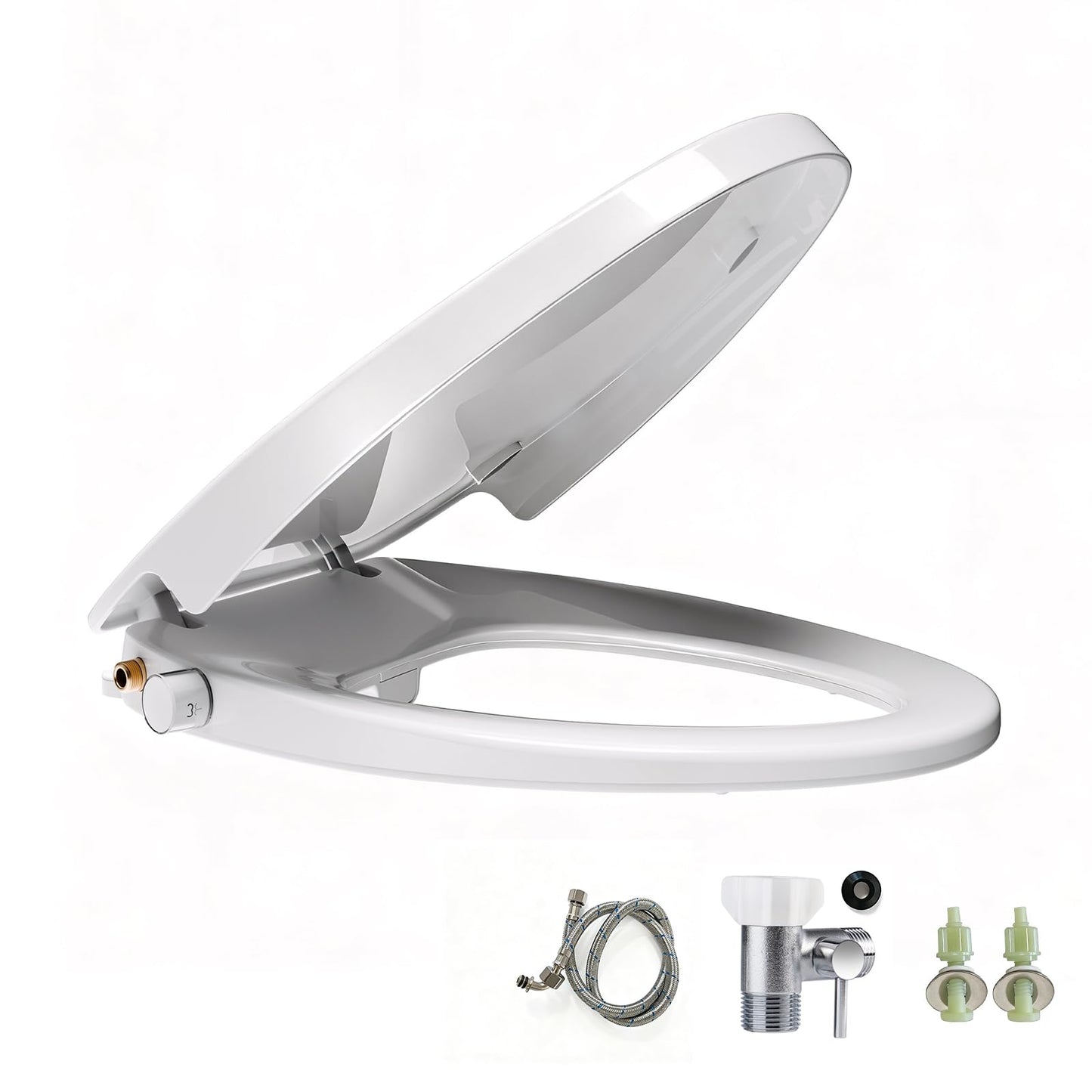 WITMYA Elongated Bidet Toilet Seat with Soft-Close Lid, Self-Cleaning Dual Nozzles, Non-Electric Bidet Seat with Adjustable Water Pressure, White Toilet Seat for Elongated Toilets with Brass