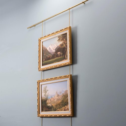 UrbanUp Picture Rail Hanging System Brass Chain with Hooks & D - Rings, 3.3ft Long Gold Chain for Picture Hanging Rail, Picture Hanging Hardware Adjustable(4pcs)