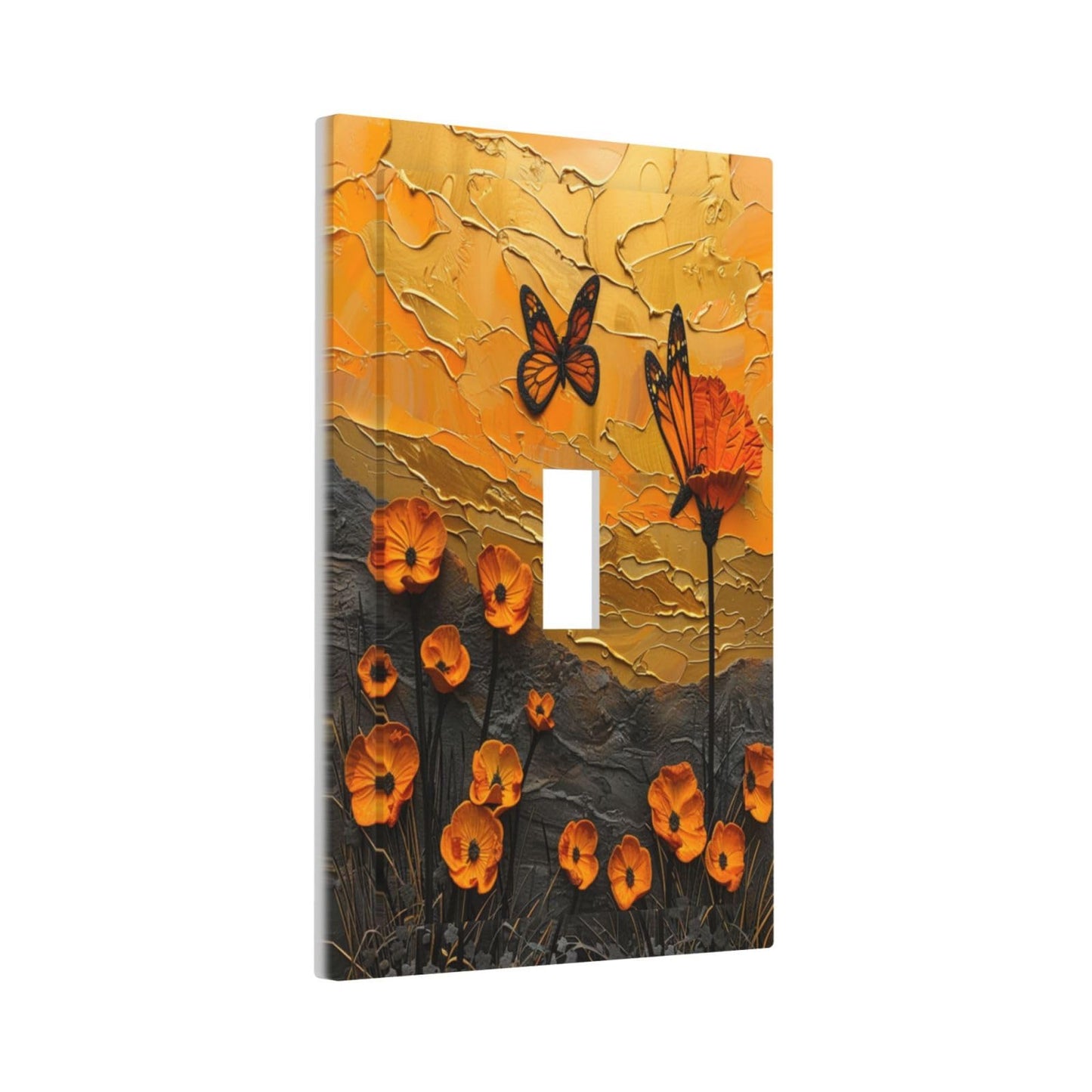 Xuejiaku Decorative Light Switch Cover Oil Painting Abstract Orange Butterfly Flower 1 Gang Wall Plates Single Toggle Outlet Covers Decora Switch Plate Electrical Faceplate for Bedroom Home Decor
