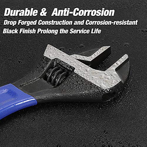 WORKPRO Blue 2-Piece Adjustable Wrench Set 6-Inch & 10-Inch, Dual-Scale, Drop-Forged Steel