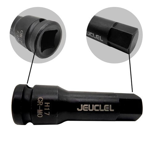 JEUCLEL 17mm Hex Impact Bit Socket, H17 1/2-Inch Impact Drive Allen Socket, Cr-Mo Steel Lengthen Hex Screwdriver Socket Adapter