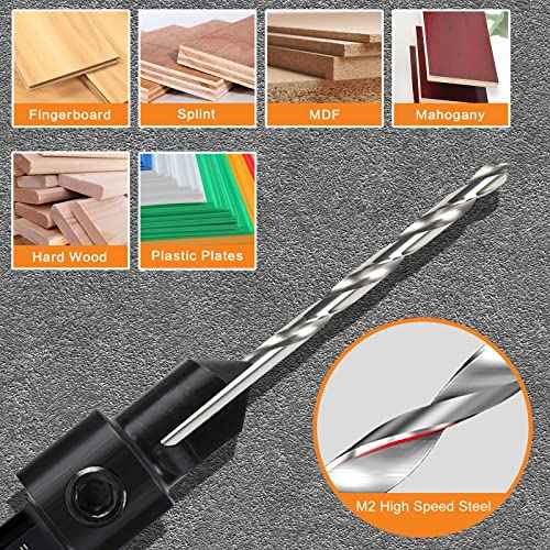 3 Pack Countersink Drill Bit Set #10#12#16, 3in1 Woodworking Counterbore Hole Saw Drill Bits, Depth Adjustable M2 Pilot Drill Bits, 82-Degree Chamfer, 1/4" Hex Shank, with 1 Allen Wrench