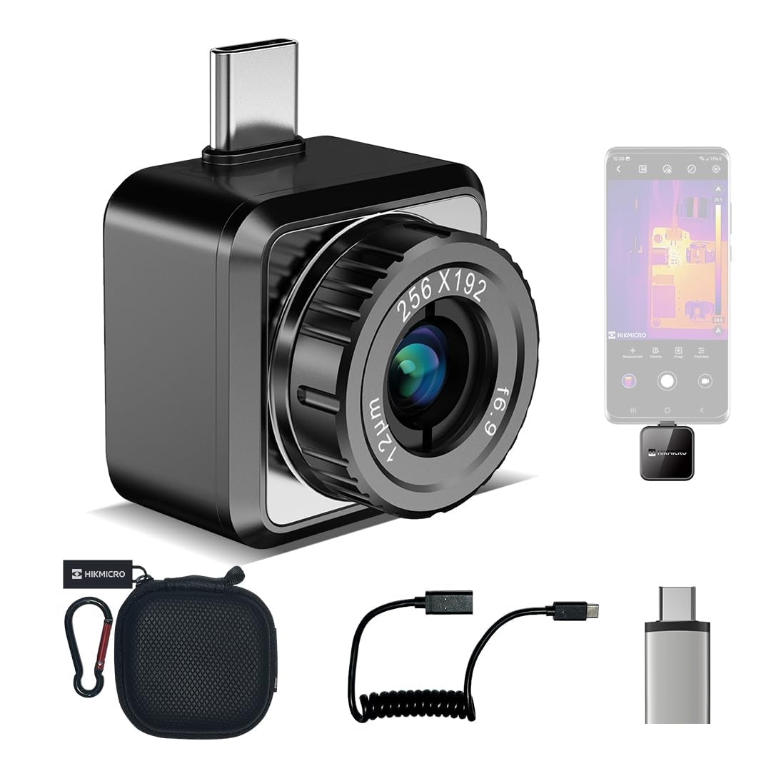 HIKMICRO Mini2Plus Thermal Camera USB C, 256 x 192 IR Resolution, Thermal Imaging Camera Android 25Hz Refresh Rate, Manual Focus, Thermal Imager 49,152 Pixels, -4°F to 622°F(not for iPhone)
