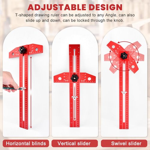 Woodworking Scriber Marking Line Ruler, 13.7"/35cm Adjustable T-Square Ruler with Dual Imperial/Metric Scales, Aluminum Alloy Sliding Square Ruler for Measure Angles, Position, Draw Lines