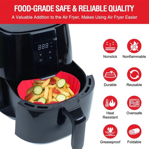 Small Air Fryer Silicone Liners for COSORI/Instant Pot/Chefman/Ninja/Dash/Bella/GoWise/COSMO Air Fryer 2QT 2.1QT 2.3QT 2.5QT, 2 Pack Reusable Silicone Basket Pot Baking Tray AirFryer Accessories
