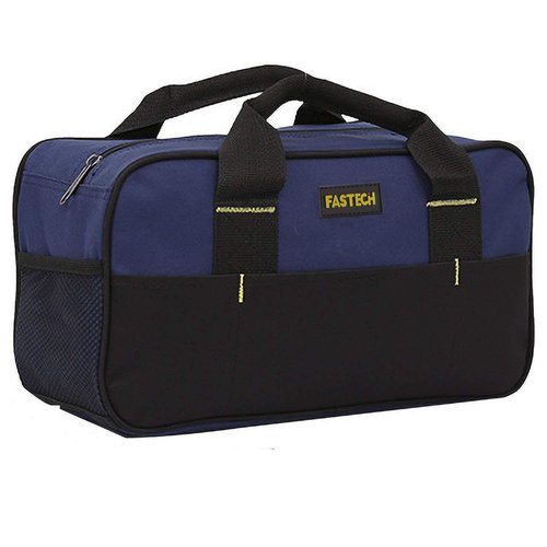 FASTECH 14 Inch Small Tool Tote Bag, Wide Mouth Tool Tote Bag, Waterproof Tool Organizer Bag, Multi-Pockets Wide Mouth Tool Tote For Man/Woman (Blue)