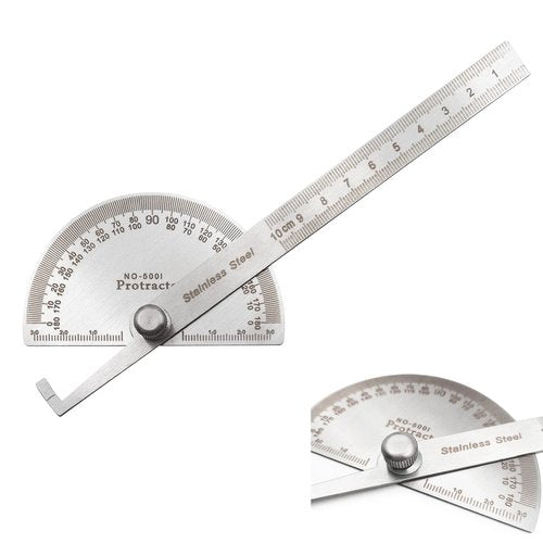 LYFJXX Stainless Steel Angle Protractor, 0-180 Degrees, 10 cm Woodworking Ruler, Angle Measure Tool