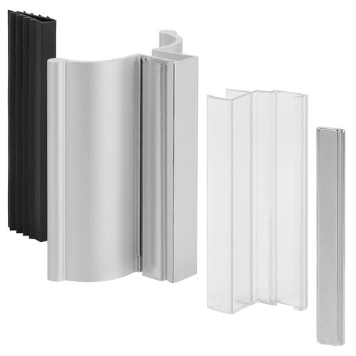 3-3/4-inch Aluminum Frameless Shower Door Handle with Metal Strike Plate and 3-inch Shower Door Magnet. Suitable for Glass Doors with thicknesses of 1/8 inch, 5/32 inch, 3/16 inch, and 1/4 inch.