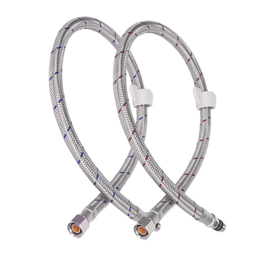 JUWO 32 inch Faucet Supply Line, Braided 3/8" Female Compression Thread × M10 Male Connector Water Line, Stainless Kitchen Sink Hose, Bathroom Faucet hose, Red & Blue (1 Pair)