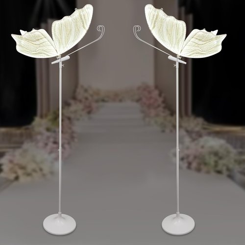 MARTEXBUY Butterfly Decorations, 2PCS LED Butterfly Floor Lamps Lights, 57.5-70.1" Adjustable Height Creative Hanging Decoration Props for Wedding Party Photography Event