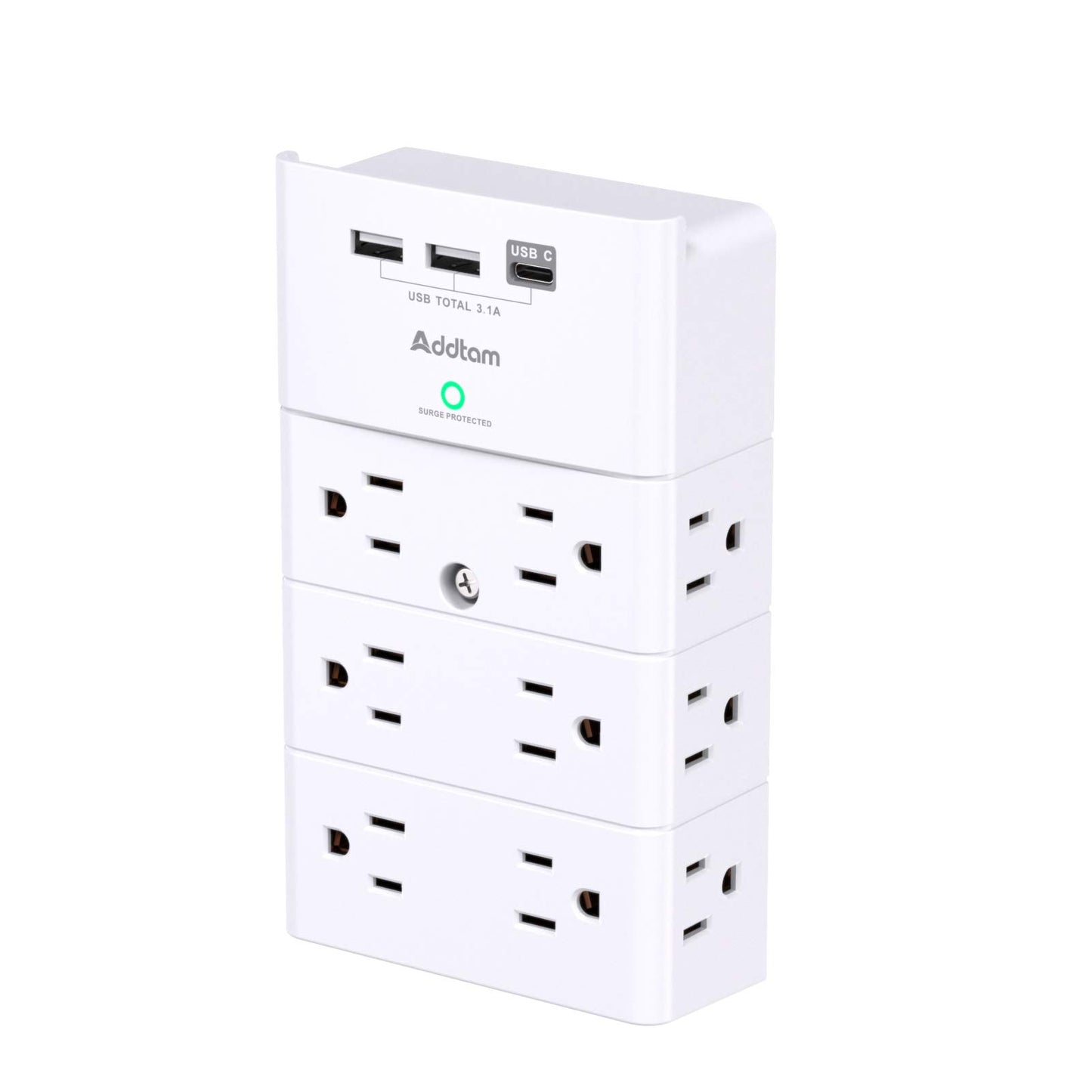 Addtam Outlet Extender with 12 AC Outlets and 3 USB Ports (1 USB-C), White