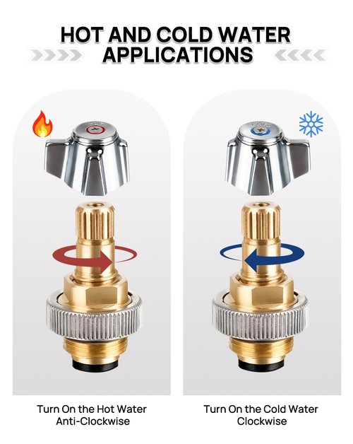 Phivan 4" Brass Faucet Handle Cartridge Replacement Stem Assembly Faucet Valves Hot and Cold Knob Handle Kit with Stem for Kitchen & Bathroom Knob Handles