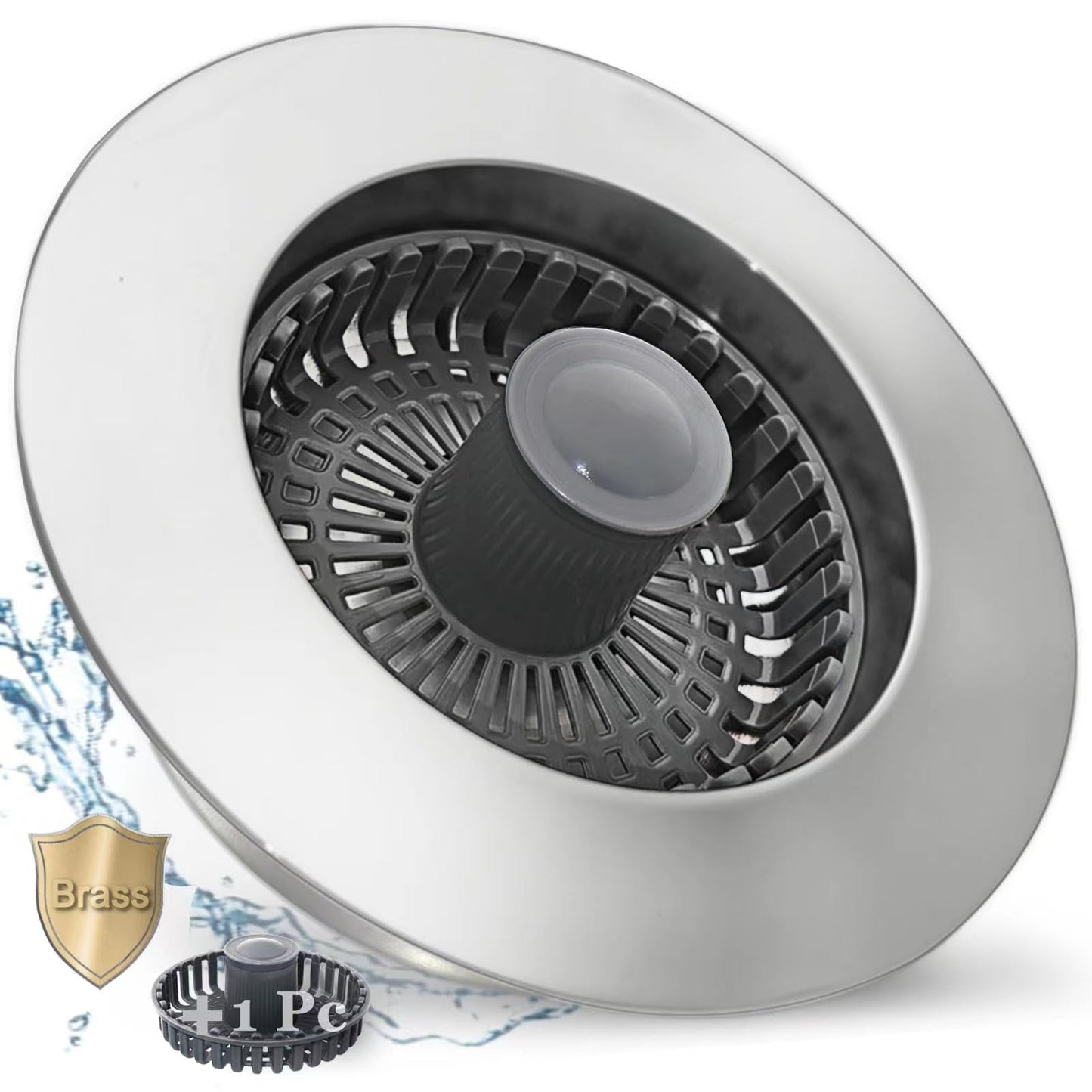 BAOLSLS 3 in 1 Kitchen Sink Stopper, Pop Up Kitchen Sink Drain Strainer, with an Extra Basket Strainer, Kitchen Sink Drain Stopper for US Standard 3-1/2 Inch, Brass Material Electroplate Silver