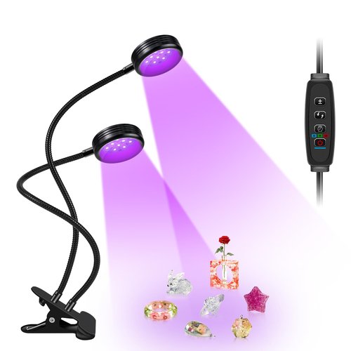 LEDLampsWorld USB UV Black Light Dual Head, 10W 395nm-405nm LED Lamp with Clamp, Gooseneck for Resin Curing, Blacklight, Posters, Paint Collection