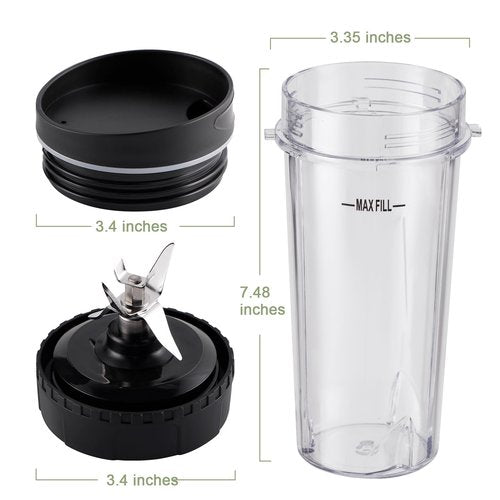 Equust 5-piece Ninja Blender Cups Replacement Single Serve 16oz Cups with Sip & Seal Lids, 6 Fins Extractor Blade Compatible with Nurti Ninja Blenders Pro BL660 BL663 BL663CO BL665Q BL740 BL770