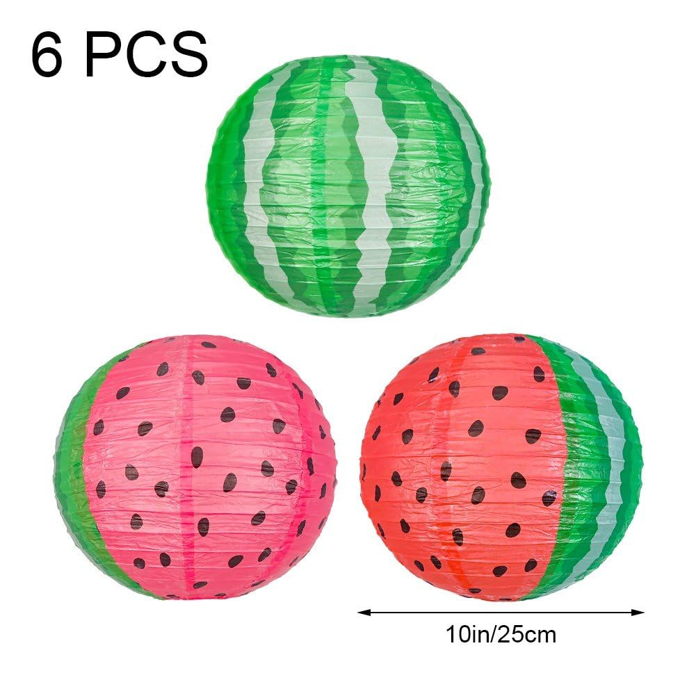Hsqqdc 6pcs Watermelon Paper Lanterns Fruit Theme Lanterns Summer Hanging Lanterns for Wedding Birthday Showers Home Event Decor