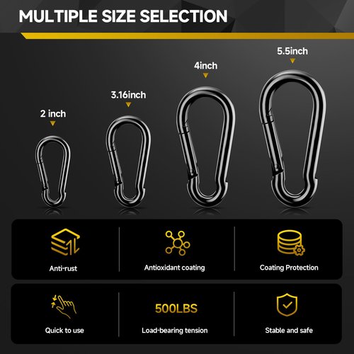 4Pcs Spring Snap Hooks, 5.5” Carabiner Clip, 1200lbs Heavy Duty Rope Connector, Large Carabiners for Indoor & Outdoor, Hammock, Swing, Camping, Fishing, Hiking