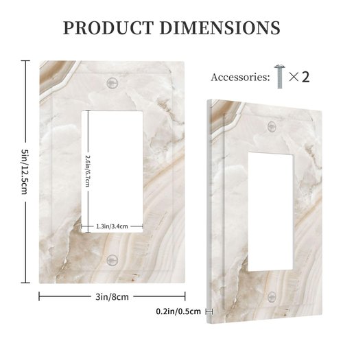 Annisrak Decorative Outlet Covers Beige Marble Pattern 1 Gang Single Rocker Light Switch Cover Plate Wall Plates GFCI Faceplate for living Room Bedroom Decor