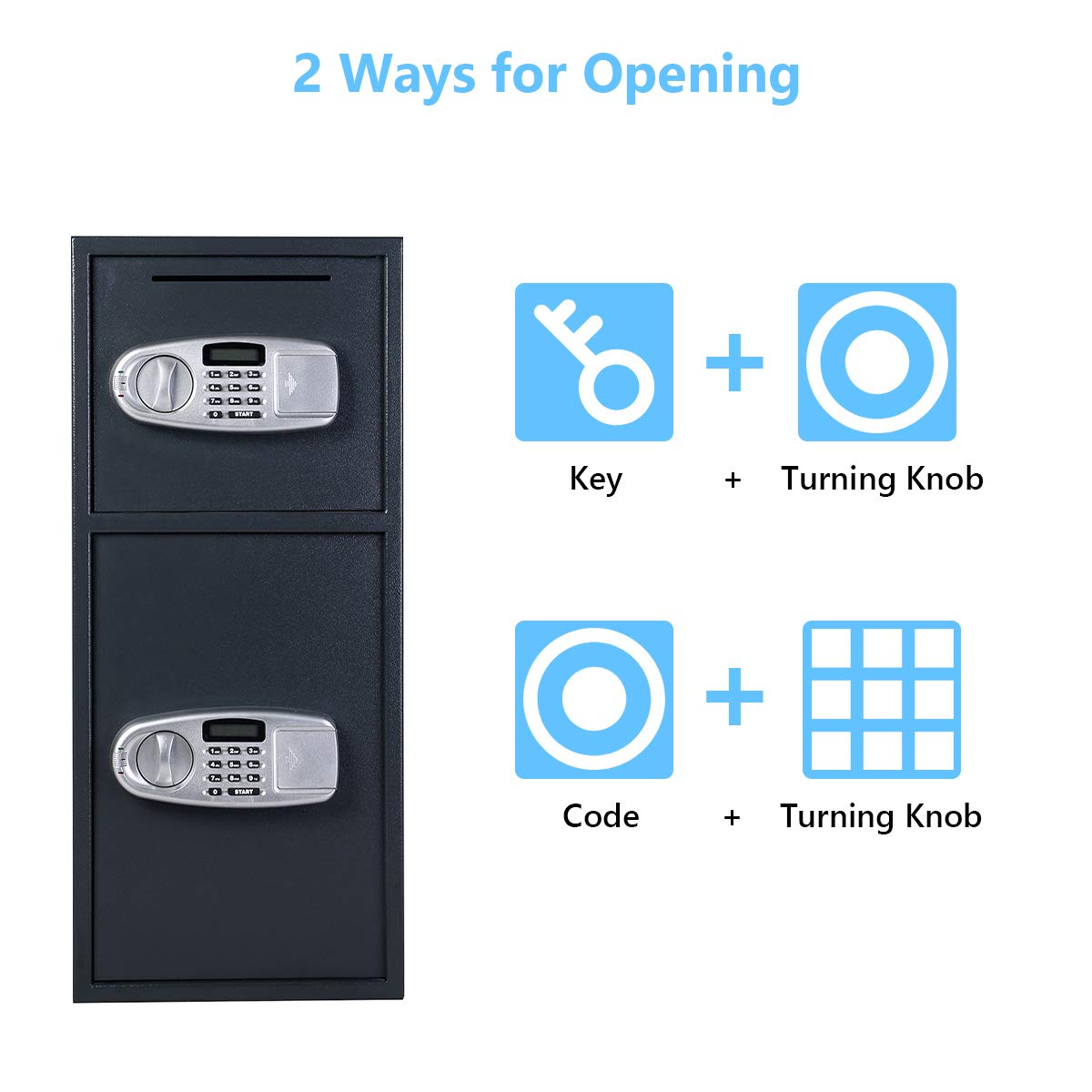 Casart Double Door Safe Box, Digital Safe Depository Drop Box with Keys for Home and Office, Security Lock Box for Gun, Cash and More