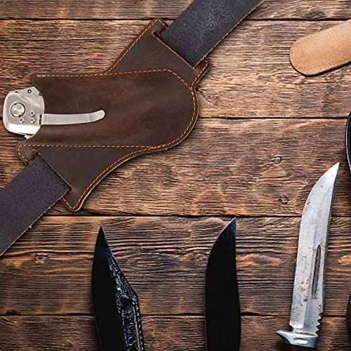 Knife Sheath,Belt Buckle Knife Sheath,Leather Knife Sheaths for Belt,Pocket Knife Folding EDC Belt Knife Holster,Open Top Knife Belt Leather Sheath for 5 inch Folding Knife.Gift for Men.