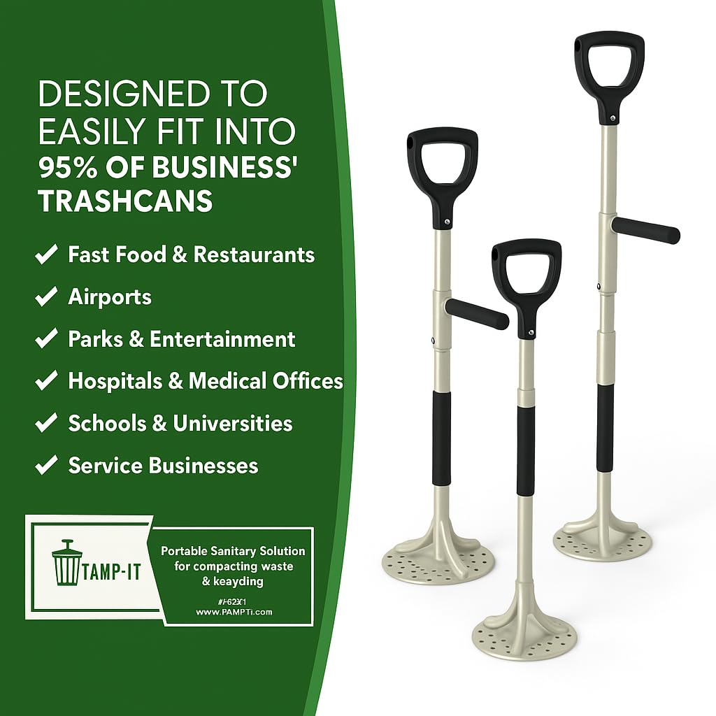 TAMP-IT Next Gen Manual Trash Compactor Frees Up Space in Bins, Receptacles, Dumpsters Reduce Trips to Dispose Trash Cost Effective (22" x 7.5") D-Handle