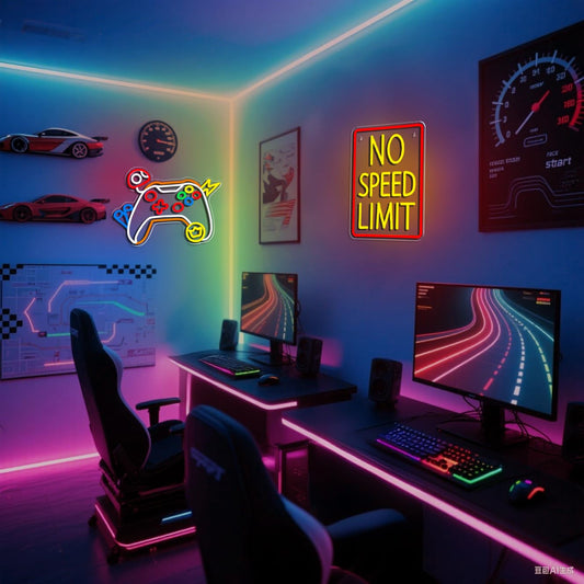 Fercnove No Speed Limit Neon Sign for Wall Decor - Dimmable Red Yellow LED Neon Lights for Bedroom, Garage, Bar, Game Room, Man Cave - Cool Car Wall Decor LED Sign Gifts for Party, Racing & Car Lover