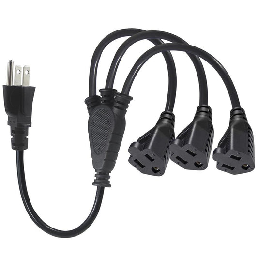 KUNCAN 3-Way Splitter Extension Cord - 3 Prong 1 to 3 Way Power Splitter, 1FT 18AWG 10A/1250W, NEMA 5-15P to 3X NEMA 5-15R Y Style 3-Outlet Extension Cord for Home, Room, Office(Black 1-Pack)
