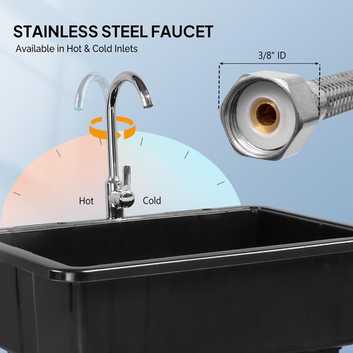 ROVSUN 20-Gallon Black Plastic Utility Sink with Hot & Cold Faucet, 150lbs Load Capacity, Upgraded Height & Version, Use for Laundry Room, Garage, Garden, Basement, 32.3’’L×22.4’’W×36.2’’H