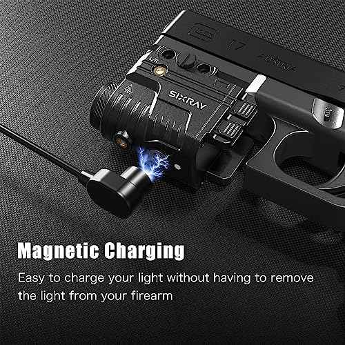 Rechargeable Red Laser and Flashlight for Pistol, 600 Lumen Tactical Pistol Light Laser Combo with Red Beam, Strobe, Magnetic Charging, Fit Picatinny