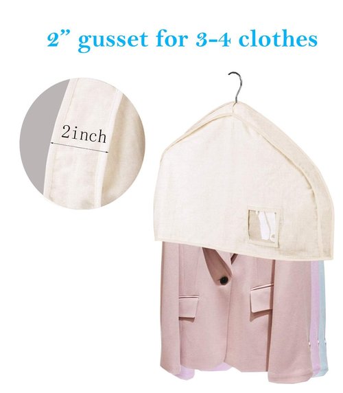 Cotton Shoulder Covers Garment Bags for Clothes 2" Gusset Garment Dust Protectors with Clear Pocket, for Suit, Coat, and Dress Storage - Eco-Friendly, Durable for Closet, Travel, and Hote (4 Pake)