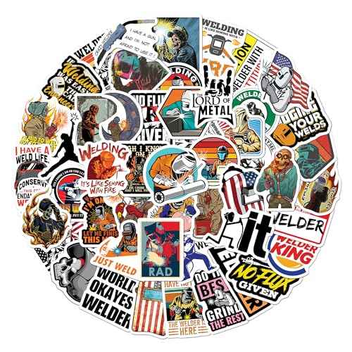 BEATRI Welding Stickers 50Pcs Hard Hat Welding Tool Box Welder Stickers Vinyl Waterproof for Helmet, Water Bottles Welder Decals Stickers for Journaling, Laptop, Phone for Adult