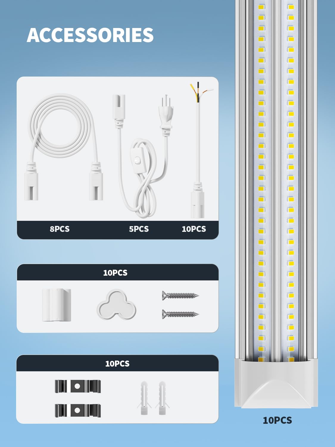 ELEKICO 8' Led Shop Lights,Super Bright 19500LM 100W 5000K 8FT Led Shop Light, Linkable 8FT Garage Ceiling Lights for Garage Ceiling Workshop Warehouse