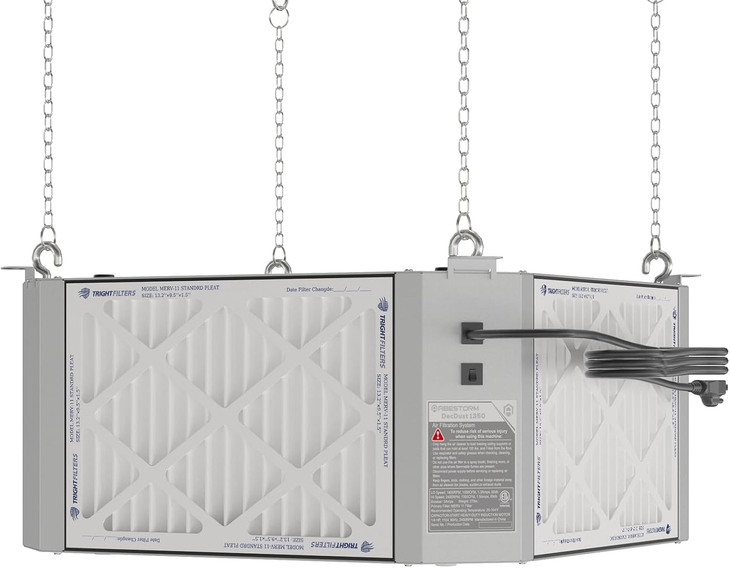 ABESTORM 360 Degree Intake Air Filtration System for Woodworking, 1350 CFM Hanging Dust Collector, Air Filter for Shop Garage WorkShop, DecDust 1350