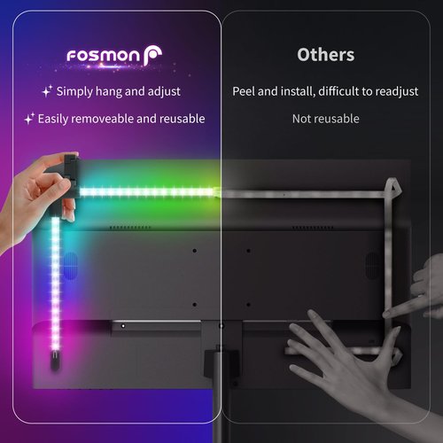 Fosmon Gaming Light Bar (27-32 inch) Monitor LED Backlight, USB-Powered RGB Lights with Customizable Settings and Secure Mounting for Monitor, PC, Computer
