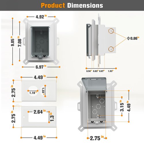 Recessed Outlet Box, DBVS1C-1 Low Profile Electrical Outlet Boxes, Wall Plate Kit for New Vinyl Siding, Enclosed Weatherproof Pack with Duplex & Decorator Style Covers, 1-Gang, Vertical, Clear