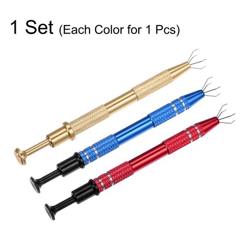 Generic 3pcs 4-Claw Pick Up Tool Piercing Ball Grabber Stainless Steel Jeweler's Pick Up Tool 4 Prongs Grabber for IC Chip Electronic Components Parts, Blue/Gold/Red