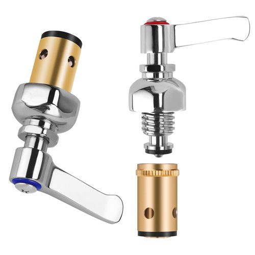 Hot & Cold Side Spindle Assembly for T&S Brass Faucet Handle Stem Assembly Fit for Eterna Valve Replace 002713-40 002714-40 (1 Pair Red & Blue)