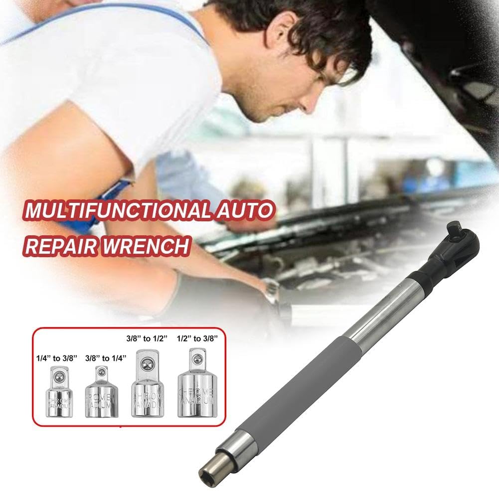 Offset Extension Wrench Impact for Electric Drill, with 4 Socket Adapters and 1/2‘’ Drill Adapter, Multifunctional Chain Drive Electric Ratchet Wrench Tool for Tightening Fasteners (1pcs)
