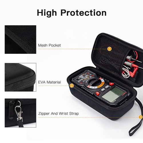 KAIWEETS HT118A/HT118E Multimeter Case, Protective Hard Storage Bag, Replacement with Mesh Pocket for Digital Multimeter TRMS 6000/20000 Counts Volt Meter Auto Ranging (Case Only, No Multimeter)