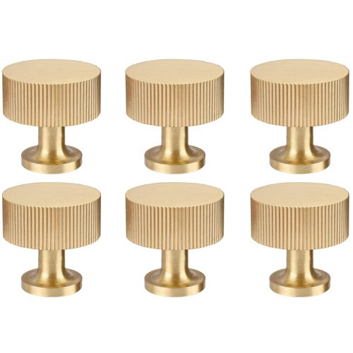 RZDEAL 6pcs Solid Brass Cabinet Knobs Pulls Cabinet Drawer Dresser Gold Knobs Modern Handles (1"x1"/25mmx25mm),Brushed Brass Finish