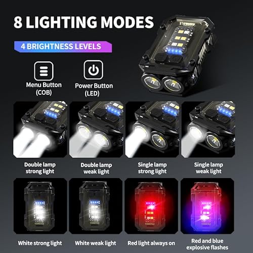 Clip-on Flashlight with Extendable Keychain, Compact Pocket Light for Night Work, Running, Walking, Camping, Fishing, Hiking, USB-C Rechargeable Small Pocket EDC LED Flash Light-Super Bright 800LM