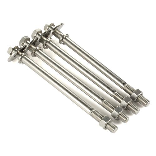 3/8-16 x 7 Hex Head Bolts with Hex Nuts and Thick Flat & Lock Washers, Partially Threaded, Stainless Steel 18-8, Plain Finish, 4 Sets