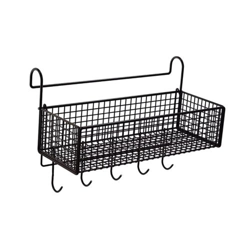 Bothyi Bedside Hanging Storage Basket Beside Shelf Sturdy Structure Organizer Metal Rack for Kitchen Bed & Bunk Bed Dormitory Snacks, Black with Hooks