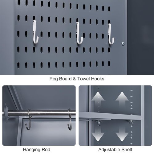 GREATMEET 72.8" H Utility Closet, Broom Closet Storage Cabinet with Adjustable Shelves and Pegboard, Utility Cabinet for Brooms and Mops, Grey-White