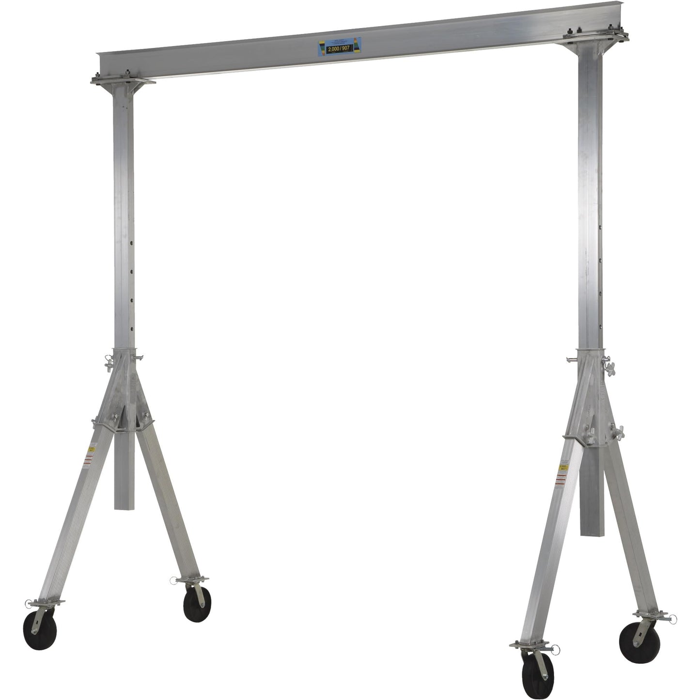 Vestil AHA-2-10-10 Aluminum Adjustable Height Gantry Crane with Glass Filled Nylon Casters 10 Ft. Wide x 10 Ft. Max Usable Height 2,000 Lb. Capacity Silver