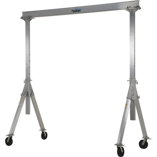 Vestil AHA-2-10-10 Aluminum Adjustable Height Gantry Crane with Glass Filled Nylon Casters 10 Ft. Wide x 10 Ft. Max Usable Height 2,000 Lb. Capacity Silver